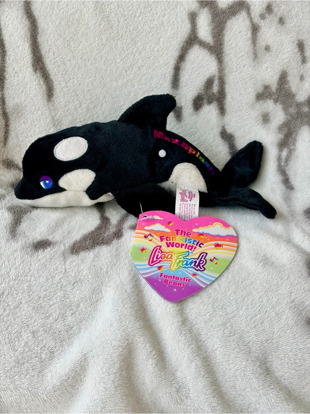 Vintage Lisa Frank (1998)  "Max Splash" the Orca Fantastic Beans 8”Plush Toy/NWT